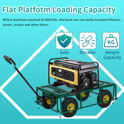 Finnhomy Heavy Duty 1000 Lbs Capacity Mesh Steel Garden Cart, Pullable Garden Wagons Carts on
