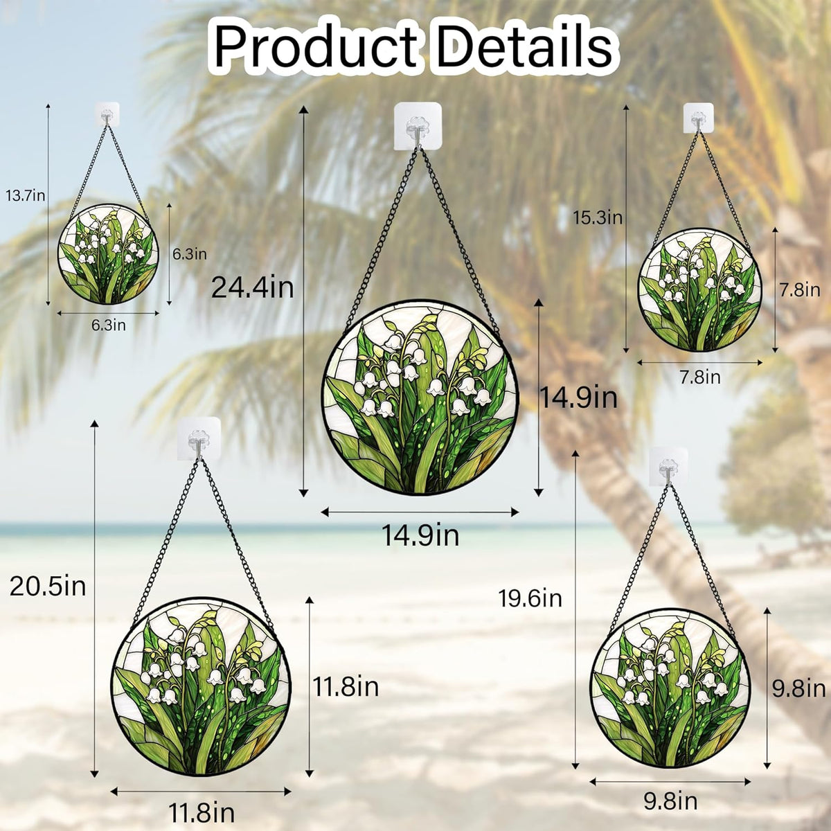 Stained Glass Window Hanging, Lily of The Valley Flower Sun Catchers Colorful Glass Panel Green
