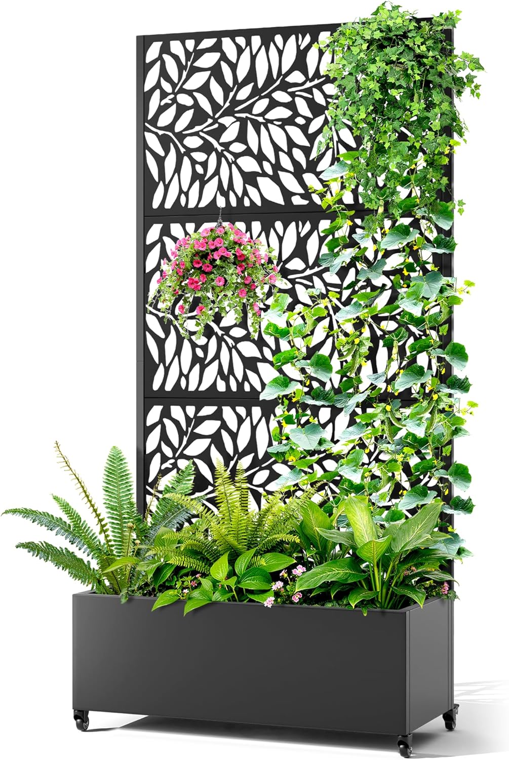 Metal Raised Garden Bed with Trellis, 2 in 1 Trellis with Planter Box & Privacy Screen for Climbing