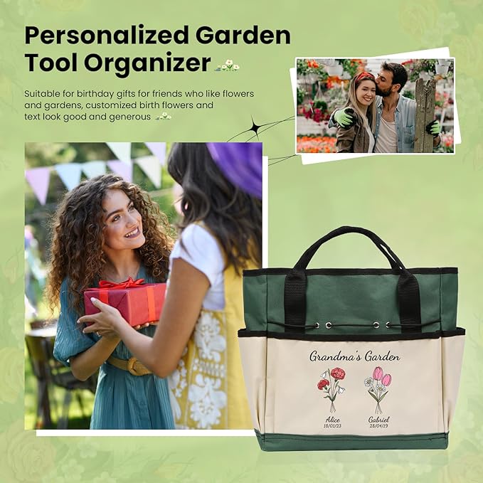 Personalized Garden Tools Set for Women: Custom Text Garden Tool Bag and Garden Shovel & Transplant