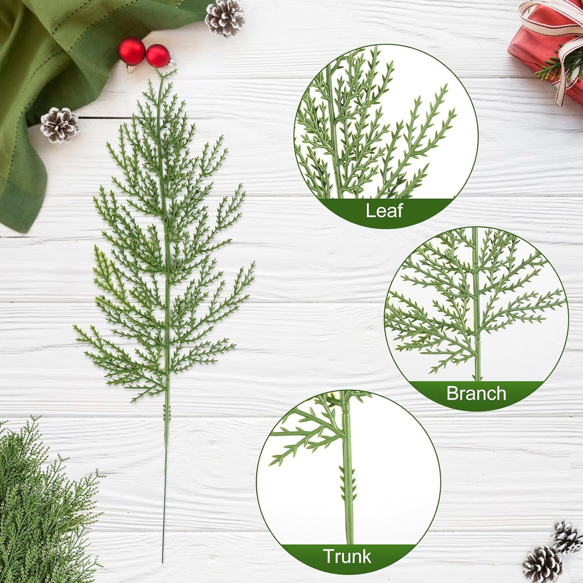 Hananona 40 Pcs Artificial Cedar Picks Faux Cedar Branches Fake Cypress Stems Plastic Pine Greenery