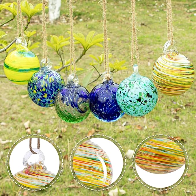 VCUTEKA Hanging Garden Gazing Ball, Hand-Blown Glass Witch Ball for Outdoor Garden Décor, 6pcs 3"