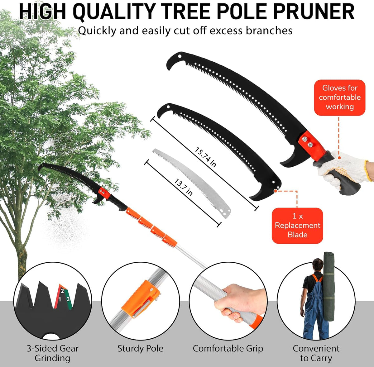 Outvita 7-24FT Telescoping Pruning Pole for Tree Trimming, Manual Pole Saws for Tree Trimmer with