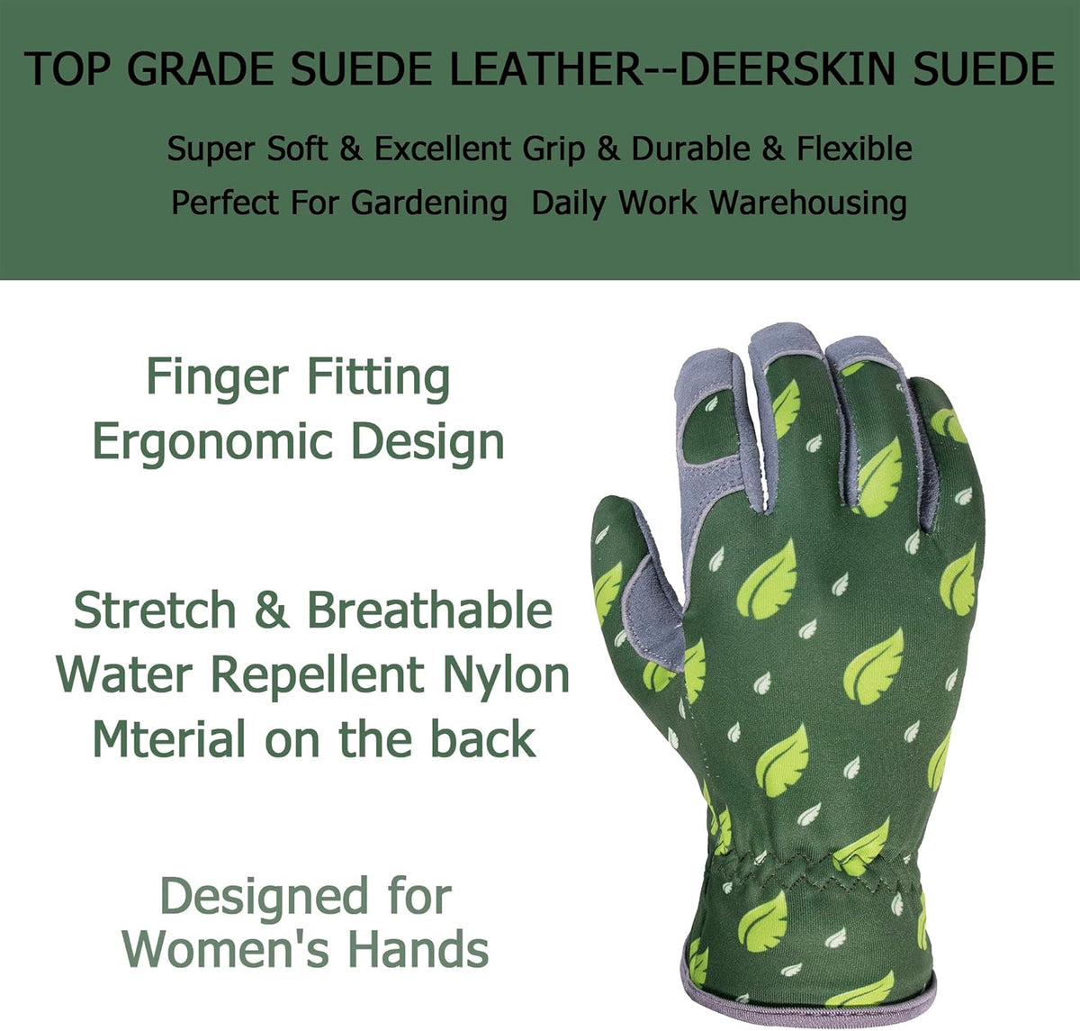 SKYDEER Premium Genuine Deerskin Suede Women's Gardening Gloves, Ultra-Soft Padded, Comfort Fit for