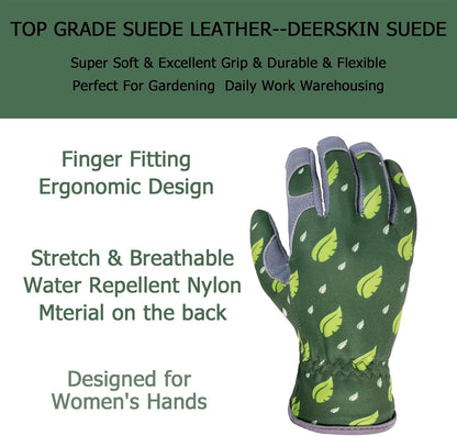 SKYDEER Premium Genuine Deerskin Suede Women's Gardening Gloves, Ultra-Soft Padded, Comfort Fit for