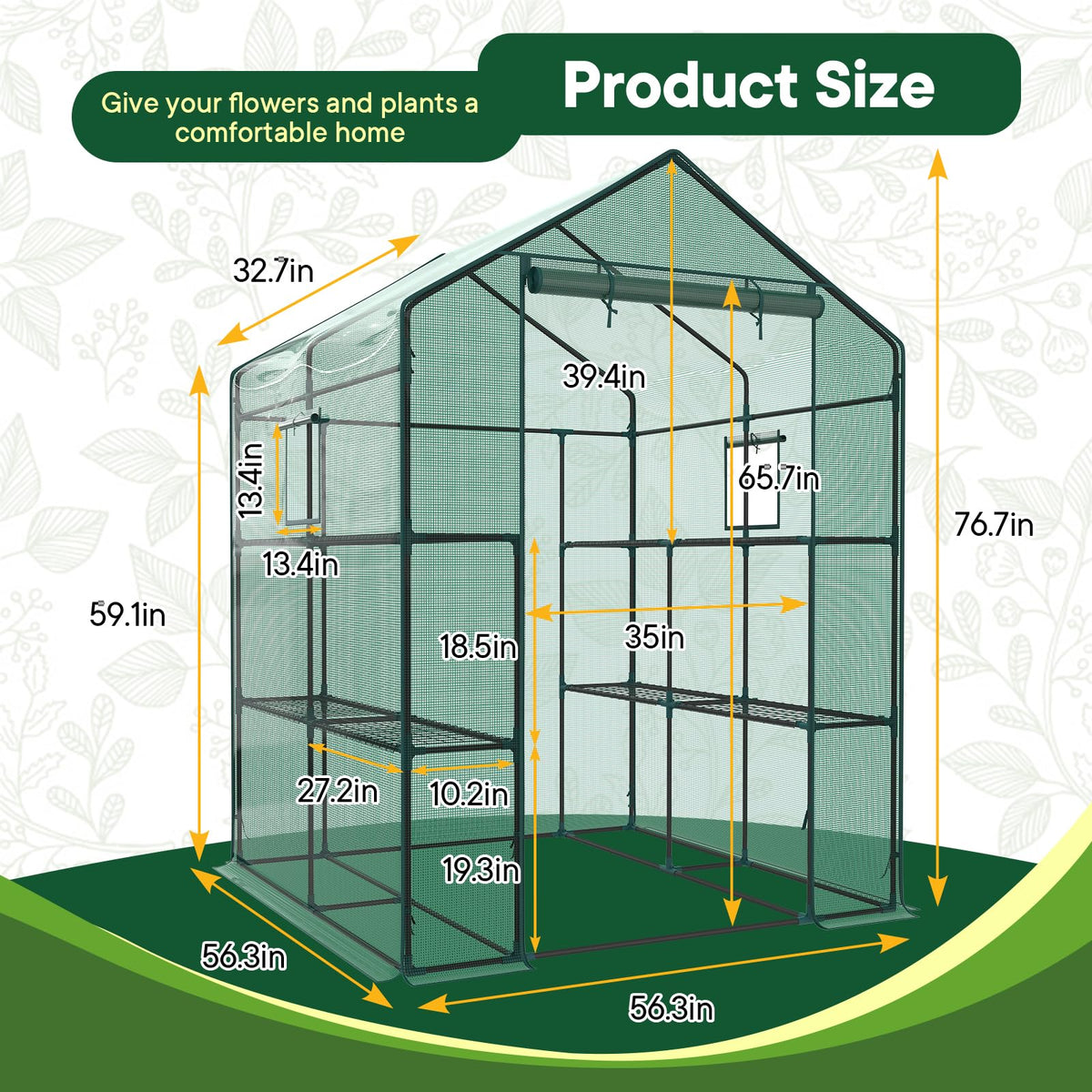 OLIXIS 56"x56"x77" Outdoor Greenhouse, with 2 Tier 8 Plant Shelves
