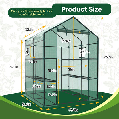 OLIXIS 56"x56"x77" Outdoor Greenhouse, with 2 Tier 8 Plant Shelves