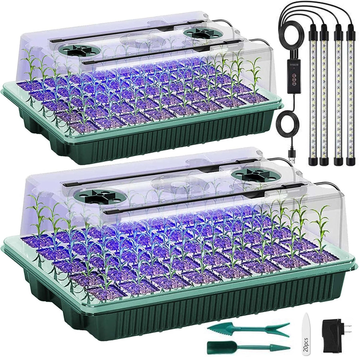 Seed Starter Tray with Grow Light, 2 Packs 80 Cells Seed Starting Kit Seedling Starter Trays with