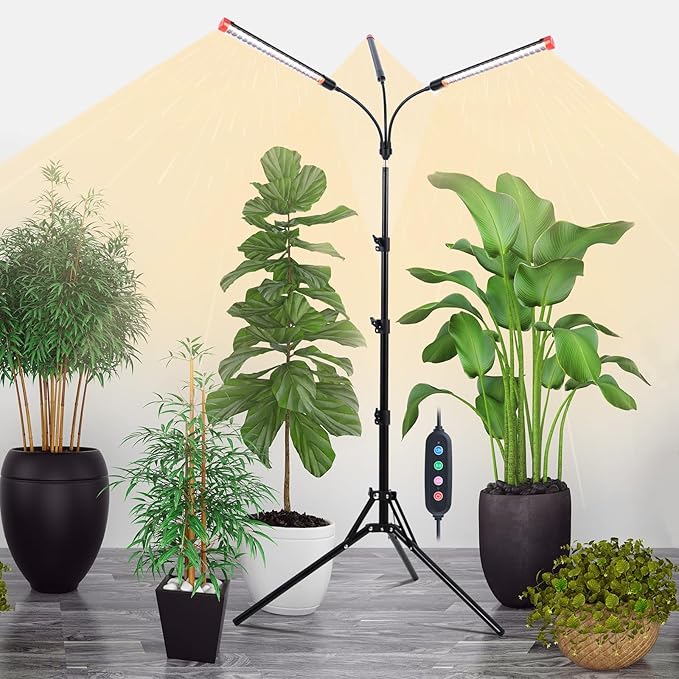 3-Head Grow Light with Stand and Timer, 27 Watt Power Home Plug LED Grow Lights for Indoor Plants