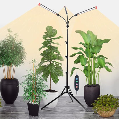 3-Head Grow Light with Stand and Timer, 27 Watt Power Home Plug LED Grow Lights for Indoor Plants