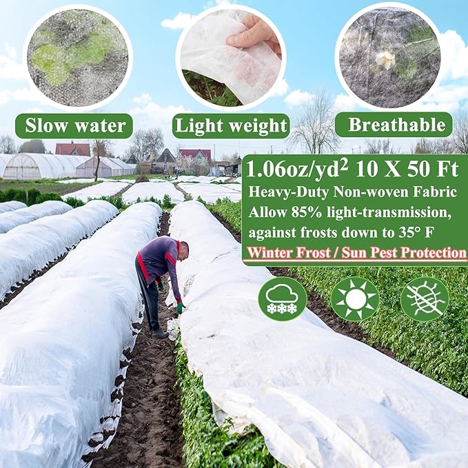 Plant Covers Freeze Protection 10 x 50Ft with 20 Stainless Steel Clip- Frost Cloth Plant Blankets