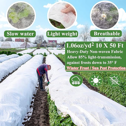 Plant Covers Freeze Protection 10 x 50Ft with 20 Stainless Steel Clip- Frost Cloth Plant Blankets