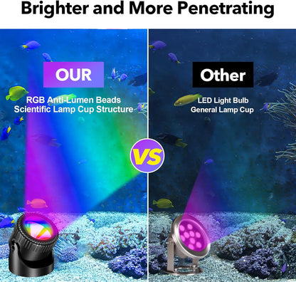 POPOSOAP RGB Underwater Pond Lights with Timer, 20 Colors Dimmable Submersible Led Fountain Lights