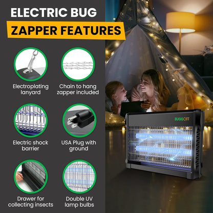 BUGGOFF Black Modern Indoor Electric Bug Zapper, 800 SQFT Coverage, 3500 Volts of Stunning Power