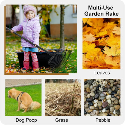 Rake for Leaves, 25 Metal Tines Wide Leaf Rake, 60'' Leaf Rakes for Lawns with Adjustable Steel