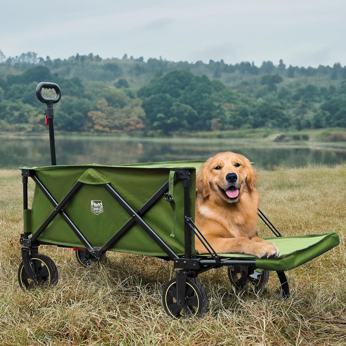 TIMBER RIDGE 49" Extra Long Collapsible Folding Wagon with Tailgate and Brakes, 300lbs Heavy Duty