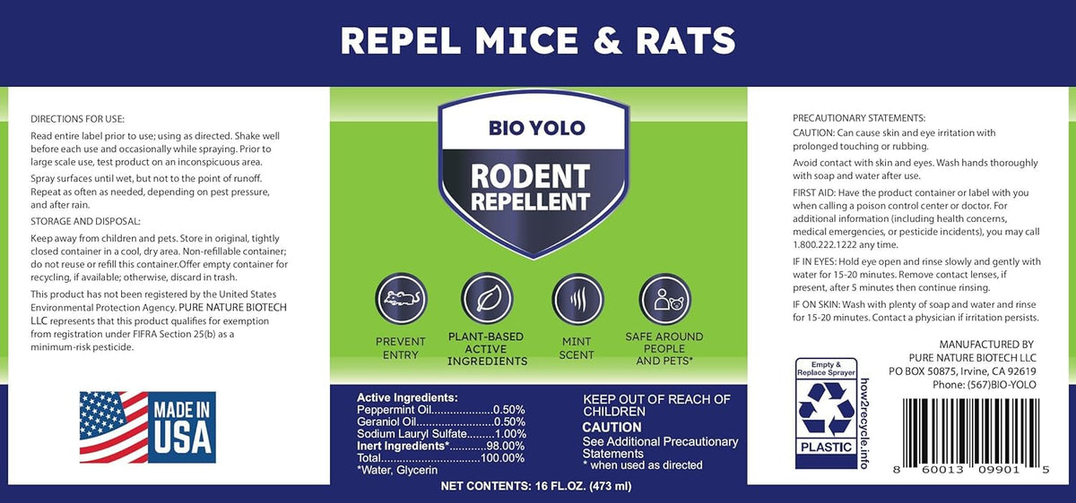 Rodent Repellent Spray, 16oz – Effective Natural Peppermint Formula Repel Mice, Rats, Squirrels