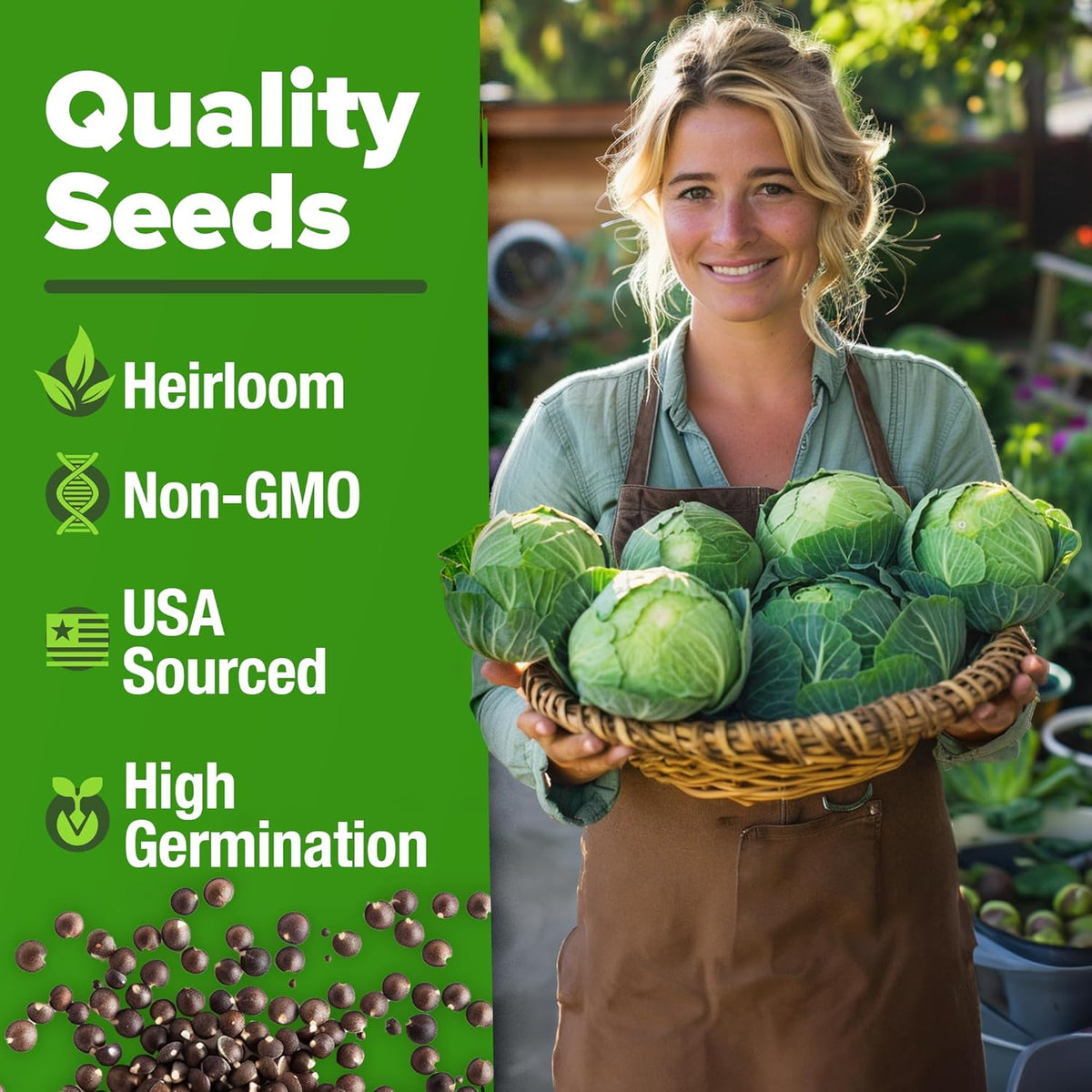 HOME GROWN 7 Cabbage Seeds for Planting - 2000+ Heirloom 𝗡𝗢𝗡-𝗚𝗠𝗢 𝗨𝗦𝗔 Seeds - Golden