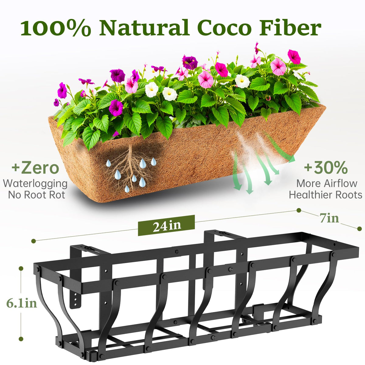 VOXOR Railing Planter Boxes, Heavy Duty Window Box Planters, Adjustable Balcony Planters for