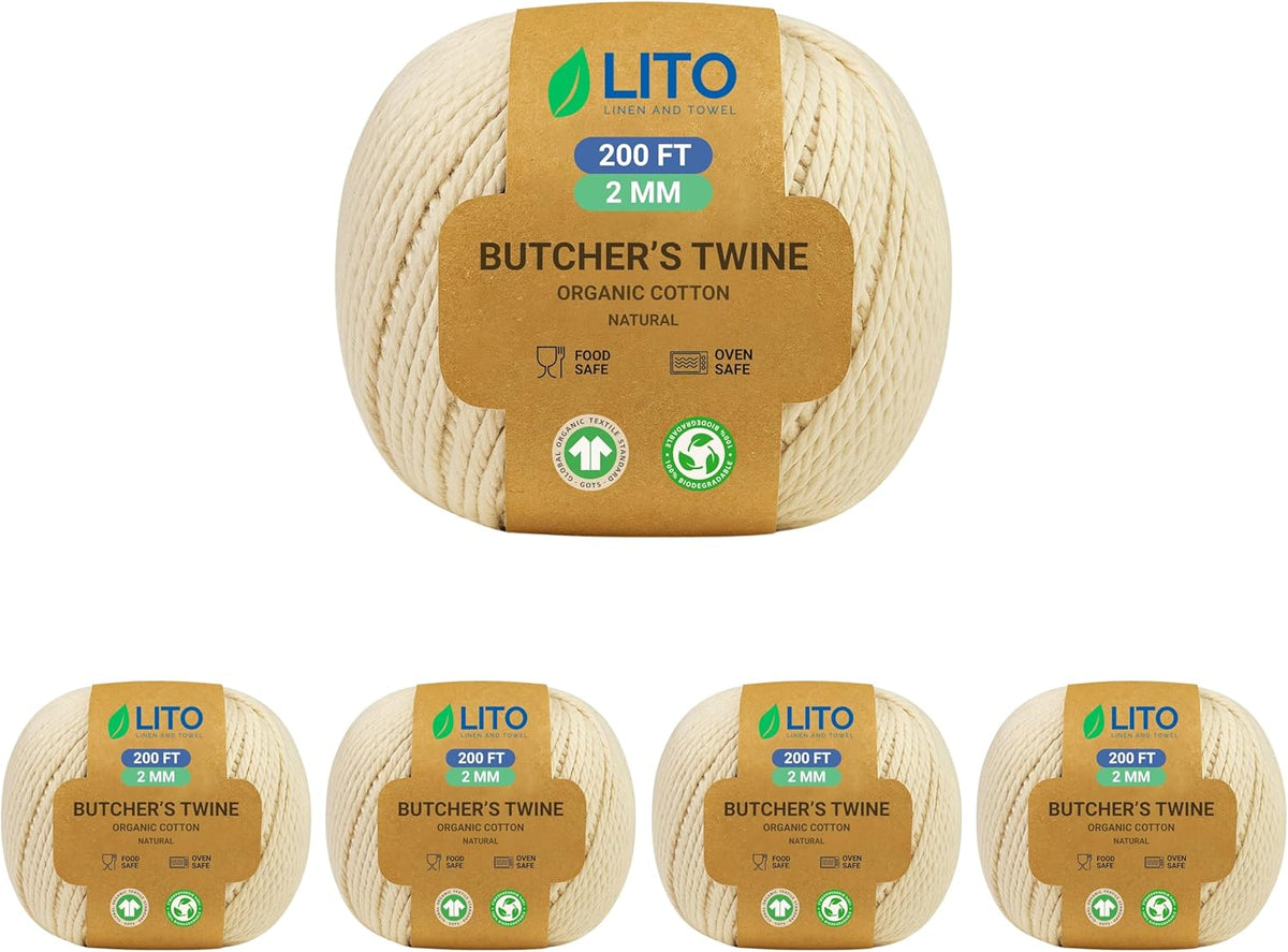 Organic Butcher’s Twine for Cooking & Trussing – 2mm Heavy-Duty Natural Cotton Kitchen Twine 1000