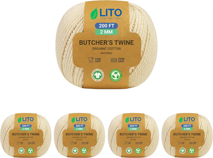 Organic Butcher’s Twine for Cooking & Trussing – 2mm Heavy-Duty Natural Cotton Kitchen Twine 1000