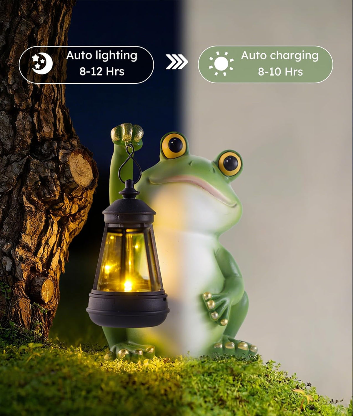 Solar Frog Garden Statue Light, Outdoor Waterproof Decorative Lantern Figurine, Cute Yard Art for