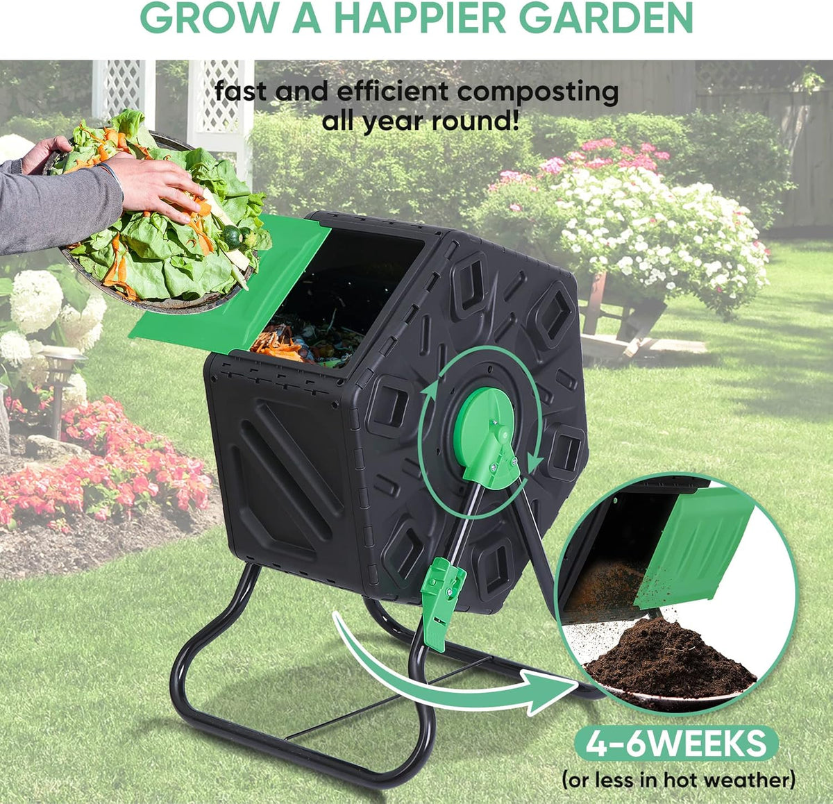 F2C 18.5 Gallon Compost Tumbler Compost Bin All-Season Outdoor BPA Free Single Rotating Chamber