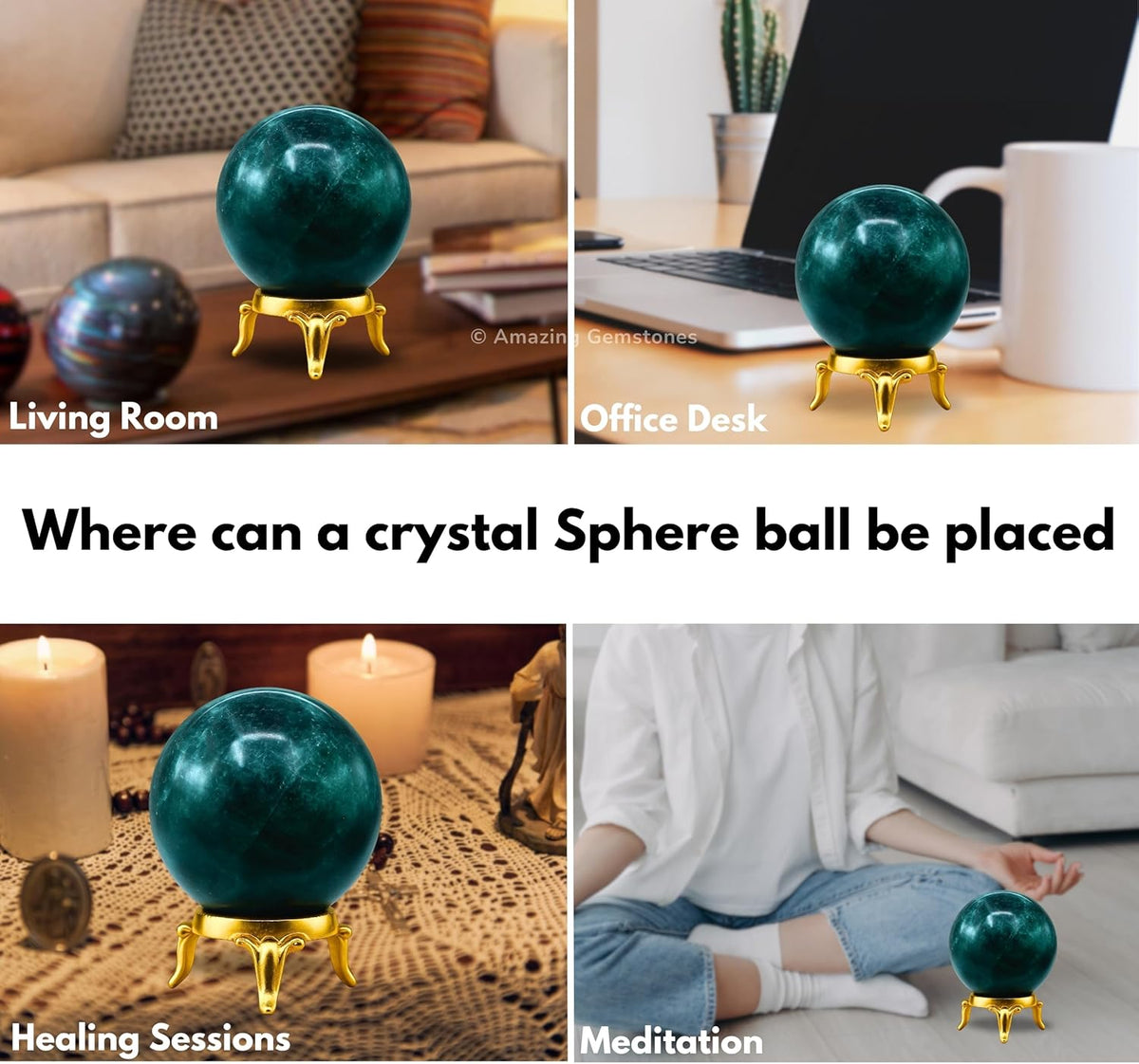 Amazing Gemstone Blue Apatite Crystal Ball with Stand - 2" Inches Crystal Sphere Meditation Balls