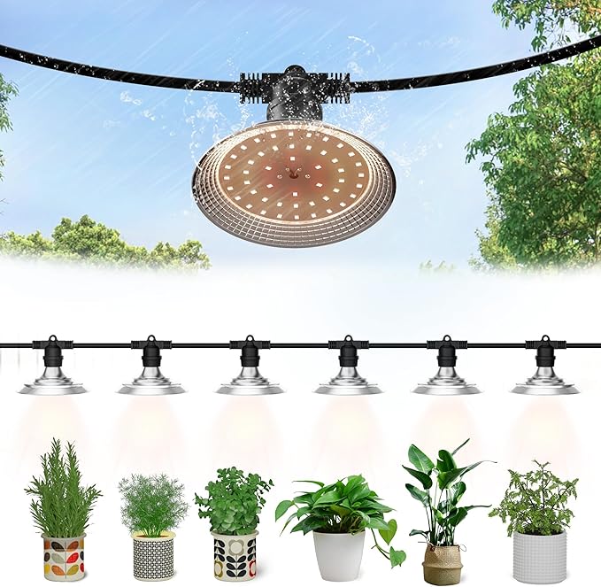 6-Light Outdoor LED Grow Lights – Waterproof Full Spectrum Greenhouse Lights for Plants, 21.3FT