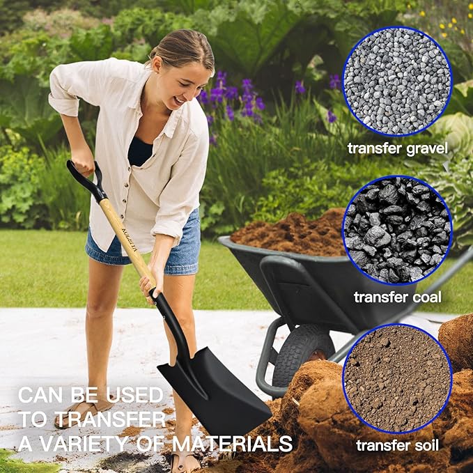 Flat Shovel,Transfer Shovel with D Handel and Heavy Duty Square Head for
