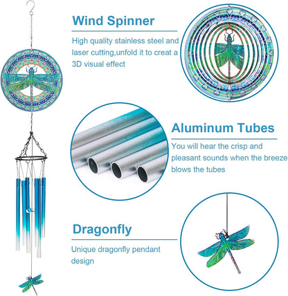 TUOKING Wind Chimes for Outside 3D Dragonfly Wind Spinner Windchimes Hanging Decoration for Outdoor