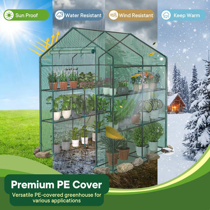 OLIXIS 56"x56"x77" Outdoor Greenhouse, with 2 Tier 8 Plant Shelves