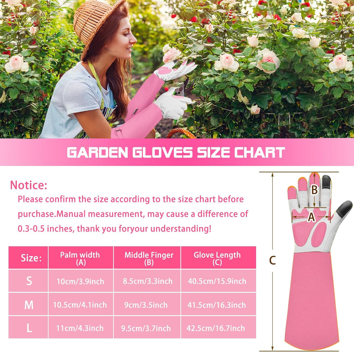 Long-Gardening-Gloves for Women/Men - Thorn Proof Rose Pruning Gloves Heavy Duty Gauntlet-M