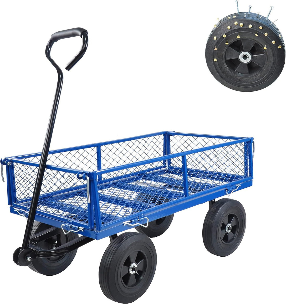 Solid Wheels 10" Flat Free Tires Steel Garden Wagon cart A Large-Capacity mesh with a Load of