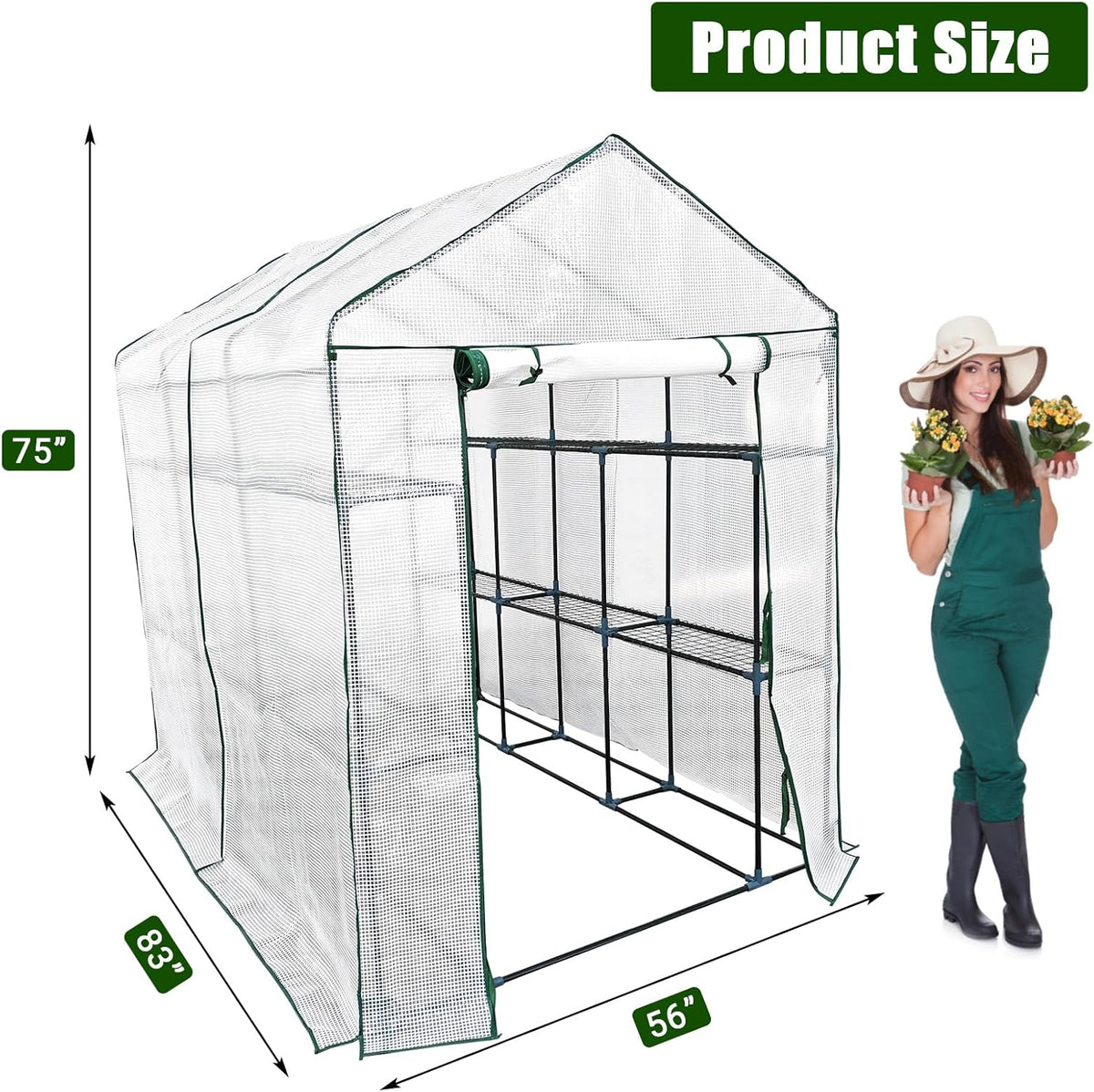 Greenhouse for Outdoors,Walk in 3-Tier 9 Shelves Green House w/ Roll-Up Zippered Door Anchors and
