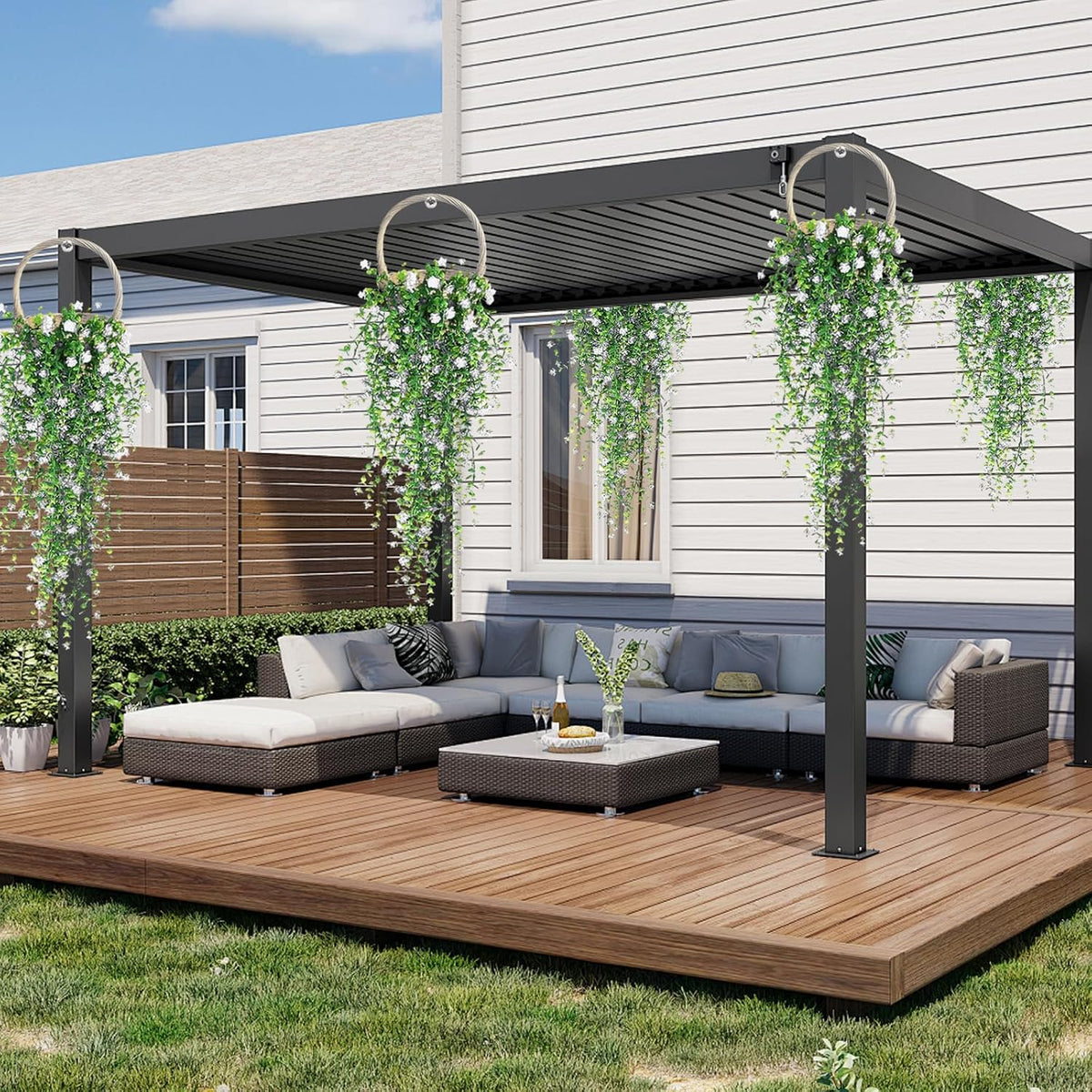 Artificial Hanging Flowers, 3 Pcs Fake Hanging Plants Artificial Vines for Outdoors, Fake Ivy Vine