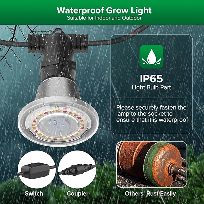 SANSI Outdoor LED Grow Lights,IP65 Waterproof String Grow Light,Full Spectrum 6-Light 72W Upgraded