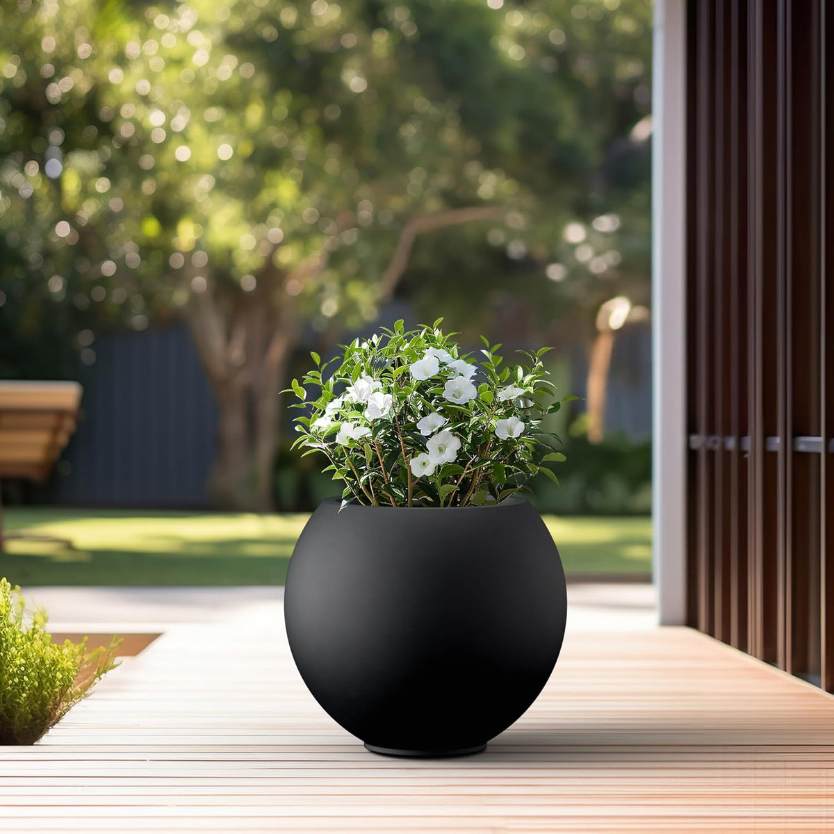 Kante Round Concrete Flower Pot, 19.3 Inch Dia (14" Opening) Sphere Shape Design Planter with