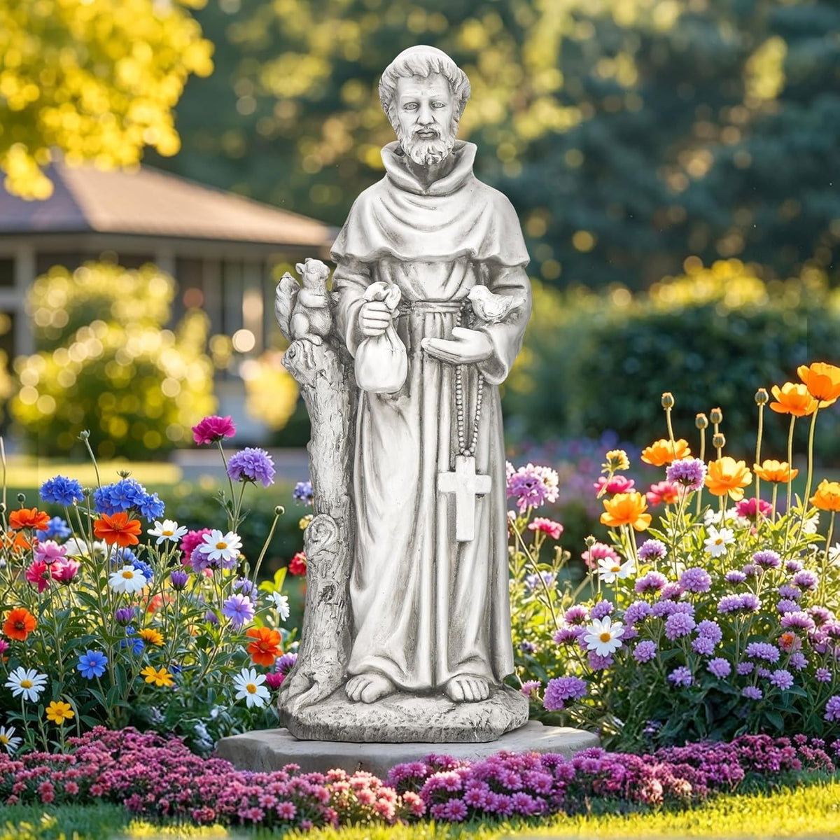 St Francis Garden Statue, Catholic Religious Outdoor Sculpture for Prayer and Meditation, 30.7”
