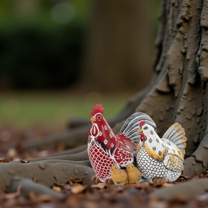 Chicken Family Decorative Sculpture, Indoor/Outdoor Outdoor Garden Statue,Rooster, Hen, Chick
