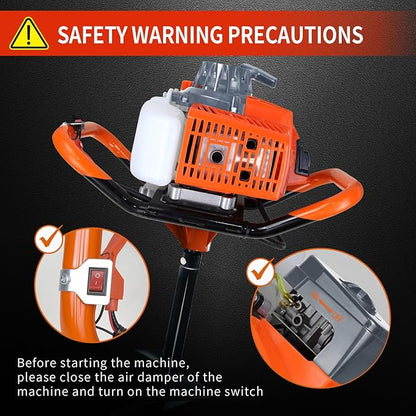 85cc Post Hole Digger 2-Stroke Petrol Gas Powered Earth Digger with 3 Auger Bits (4" 8" 12") + 2