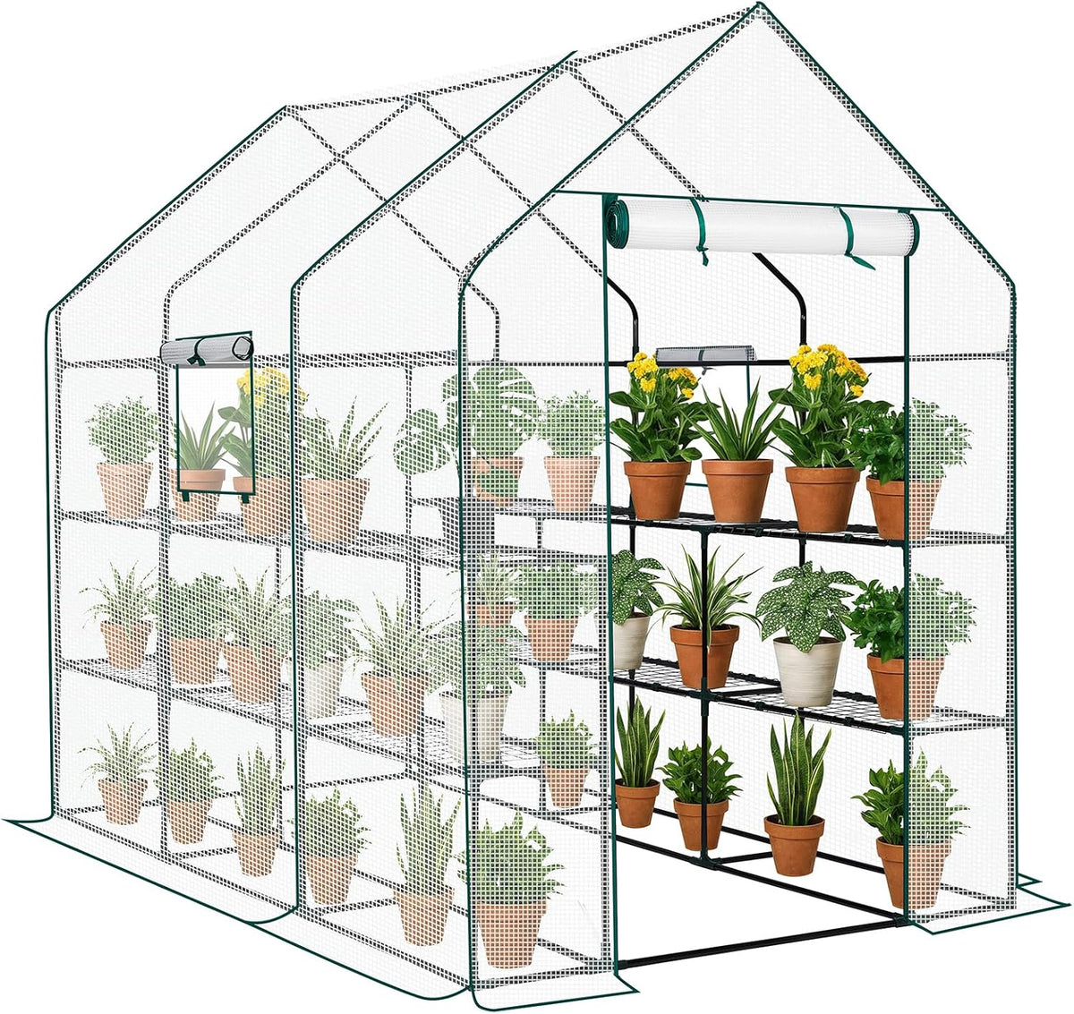 Outvita Walk-in Greenhouse, Outdoor Durable PE Plant Green House for Frost Protection with 3 Tiers