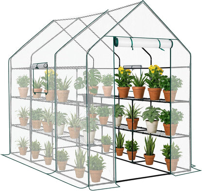 Outvita Walk-in Greenhouse, Outdoor Durable PE Plant Green House for Frost Protection with 3 Tiers