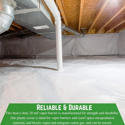 Farm Plastic Supply Crawl Space Vapor Barrier, 20 mil - Thick Plastic Sheeting, Drop Cloth Moisture