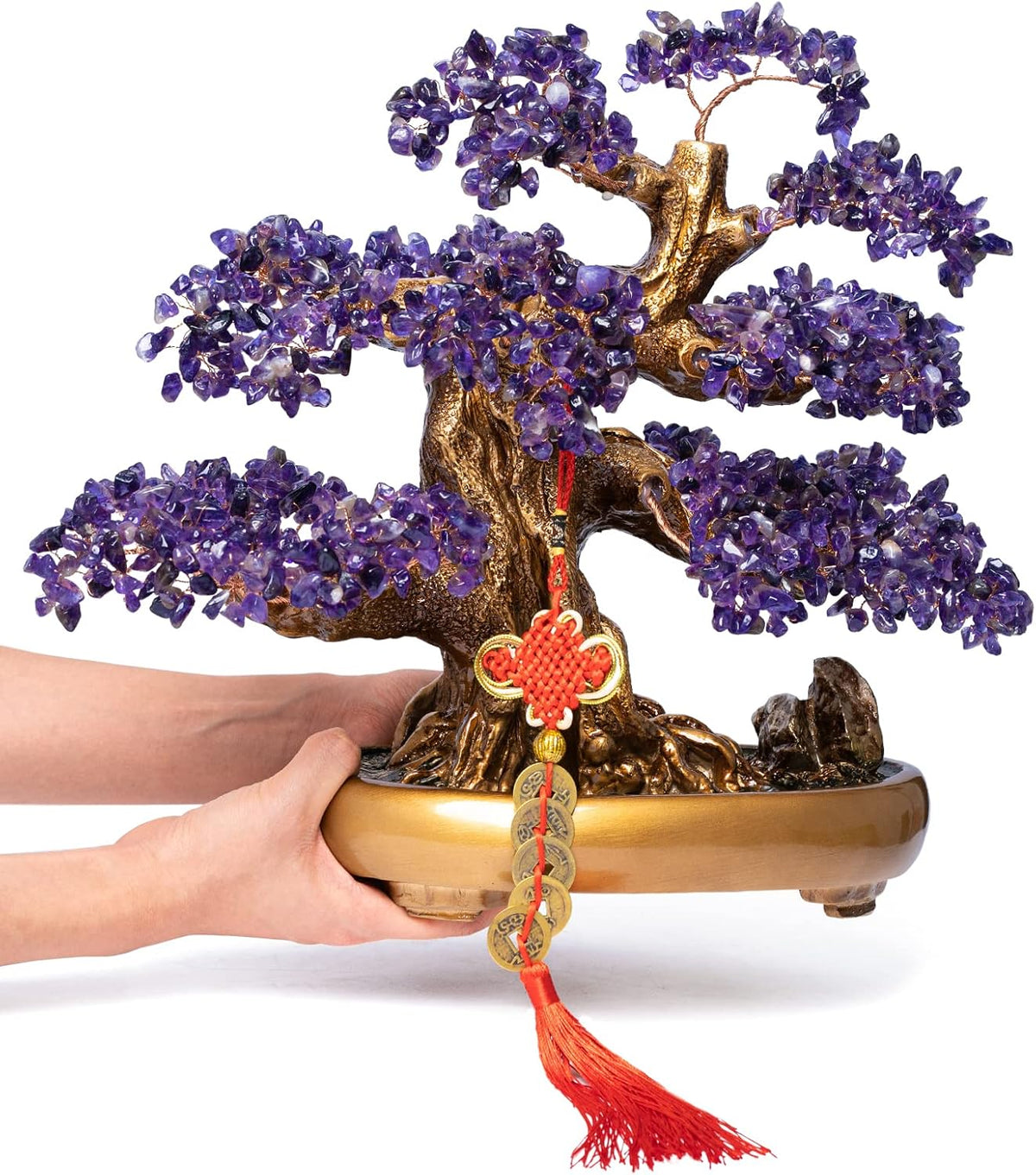 Natural Amethyst Gemstone Crystal Bonsai Tree of Life Large Feng Shui Money Chakra Tree for Luck
