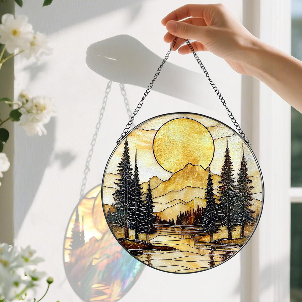 8-Inch Stained Glass Ornament, Stained Glass Window Hanging, Window Hanging Decor Suncatcher
