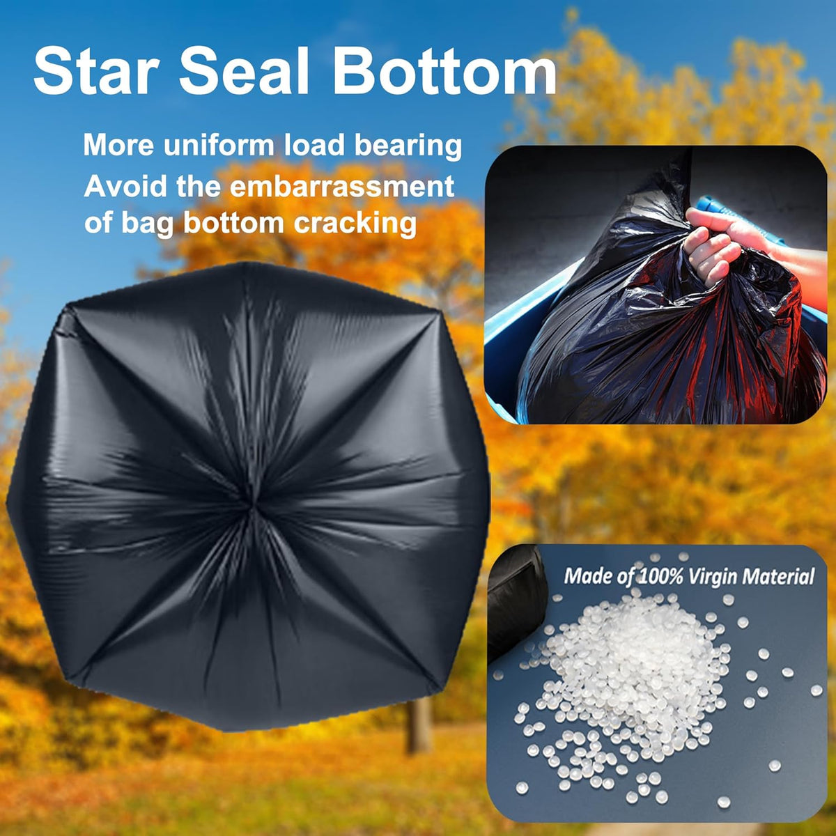 30-33 Gallon 1.1 Mil Heavy Duty Trash Bags 60 Count with 4 Innovative Flap Ties | Compatible with
