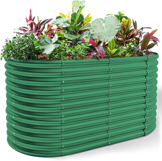 Land Guard 8x4x3ft Oval Galvanized Raised Garden Beds, Large-Capacity Metal Planter Box Outdoor