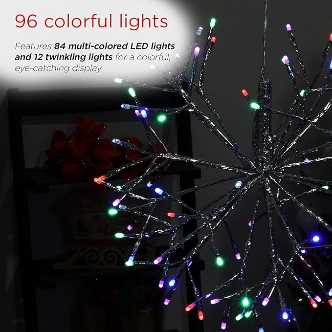 Alpine Corporation 16"H Indoor Holiday 3D Snowflake Hanging Ornament with LED Lights, Silver , Christmas Decoration
