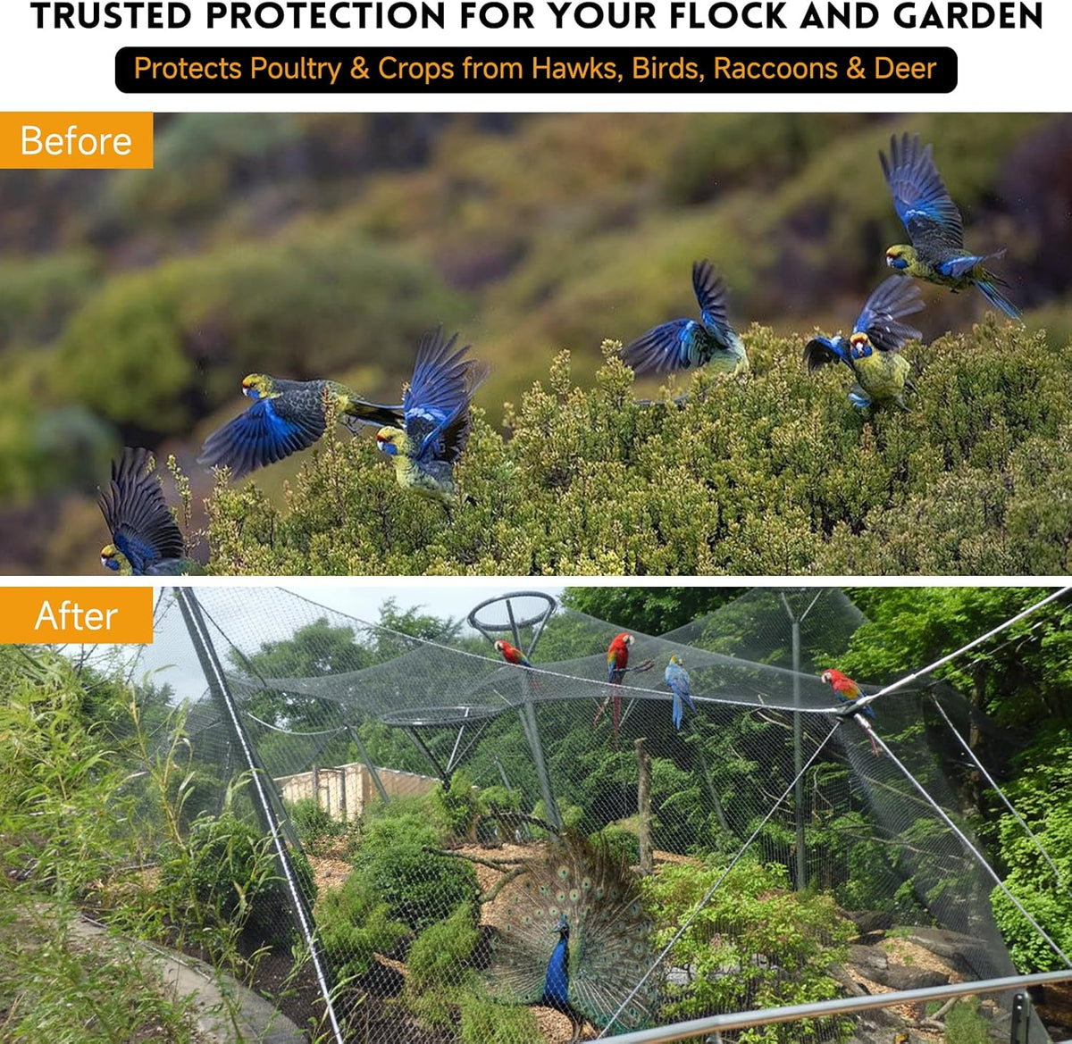 Heavy Duty Aviary Netting 25x50 ft, 1" Mesh Reinforced HDPE Poultry Netting, Anti-Tangle Bird